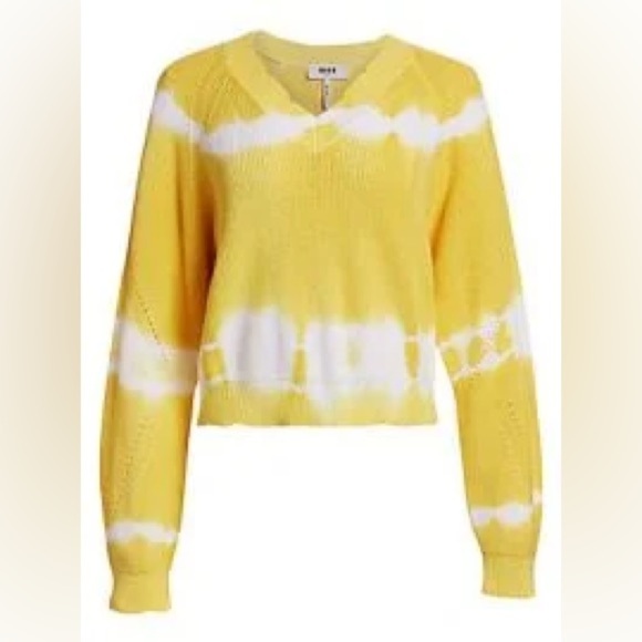 MSGM V-Neck Tie-Dye Knit Sweater Yellow and White Cotton Designer Chunky Boho - Picture 1 of 12